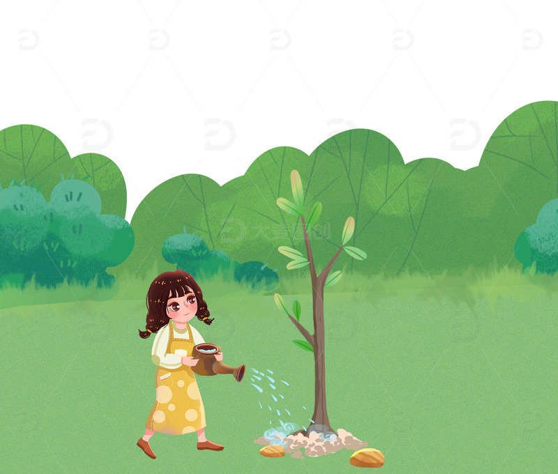源文件下载【趣麦麦图】-312浇水绿色植树