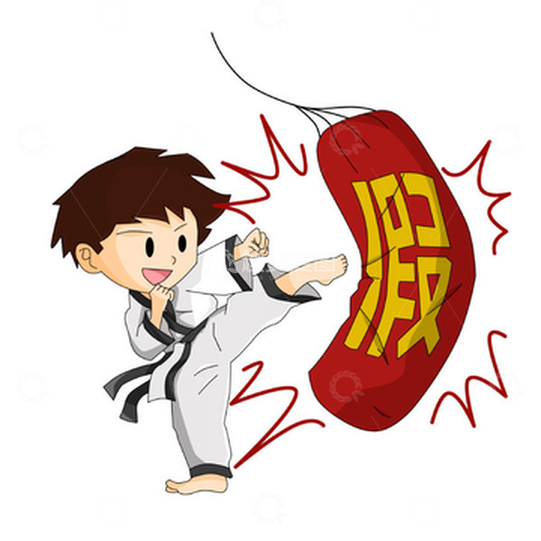 源文件下载【趣麦麦图】315拳打脚踢假沙包的卡通跆拳道男孩