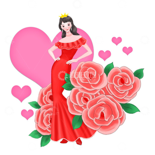 源文件下载【趣麦麦图】粉色妇女节女神玫瑰爱心
