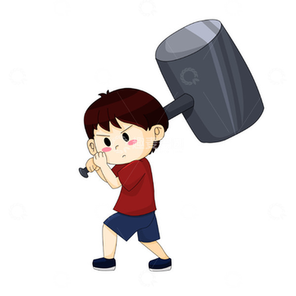 源文件下载【趣麦麦图】315消费者权益拿锤子打击的卡通男孩