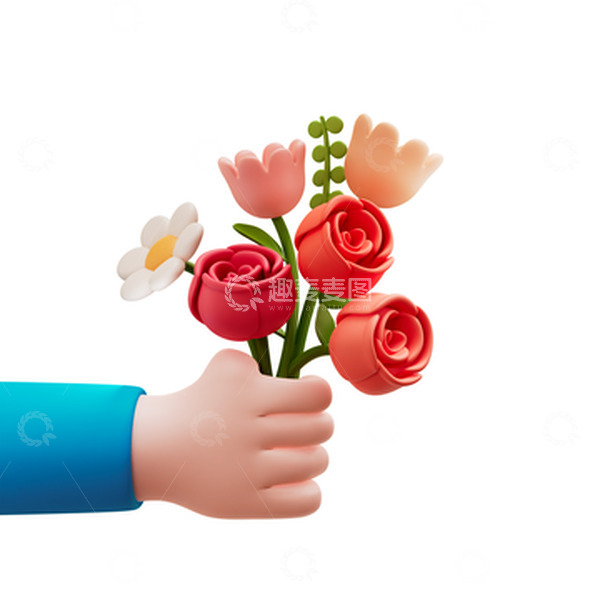 源文件下载【趣麦麦图】3D立体手握花束手势