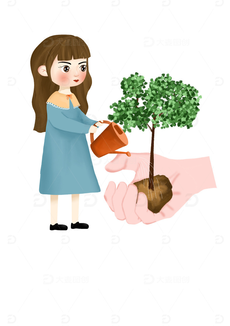 源文件下载【趣麦麦图】植树节植树浇水元素