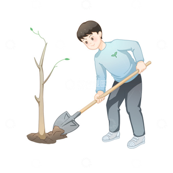 源文件下载【趣麦麦图】植树节小男孩植树元素