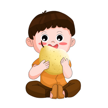 节气水果吃梨男孩儿童卡通元素