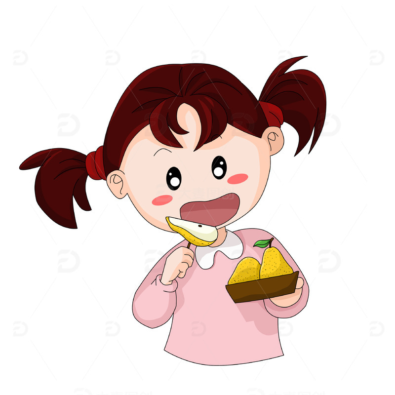 源文件下载【趣麦麦图】-吃梨可爱女孩儿童元素