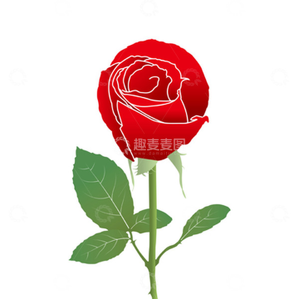 源文件下载【趣麦麦图】-红色玫瑰花手绘