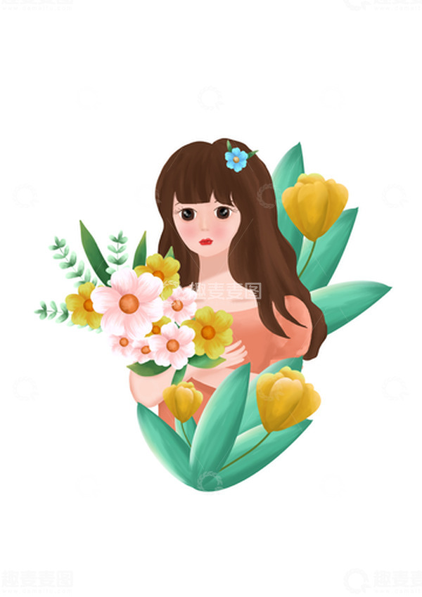 源文件下载【趣麦麦图】妇女节手捧鲜花元素