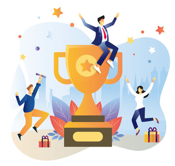 卡通人物获奖奖杯礼盒星星矢量抽象