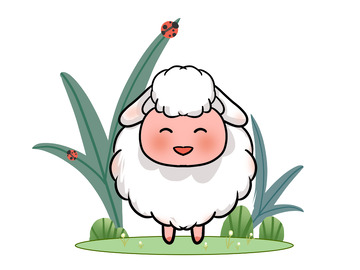 惊蛰春季昆虫小羊植物绿叶草坪踏青春游元素