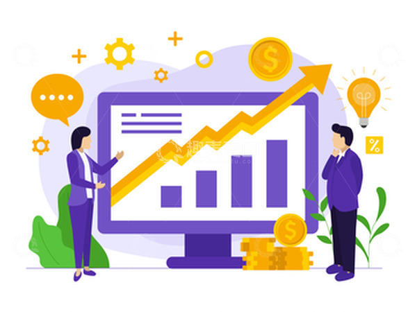 源文件下载【趣麦麦图】-矢量数据卡通人物金币电脑信息趋势箭头