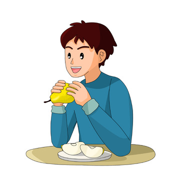 节气吃梨男孩少年人物元素