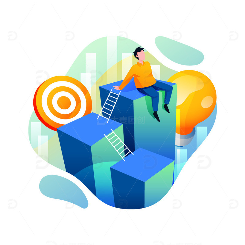 源文件下载【趣麦麦图】矢量元素抽象元素灯泡卡通男孩仰望楼顶高楼
