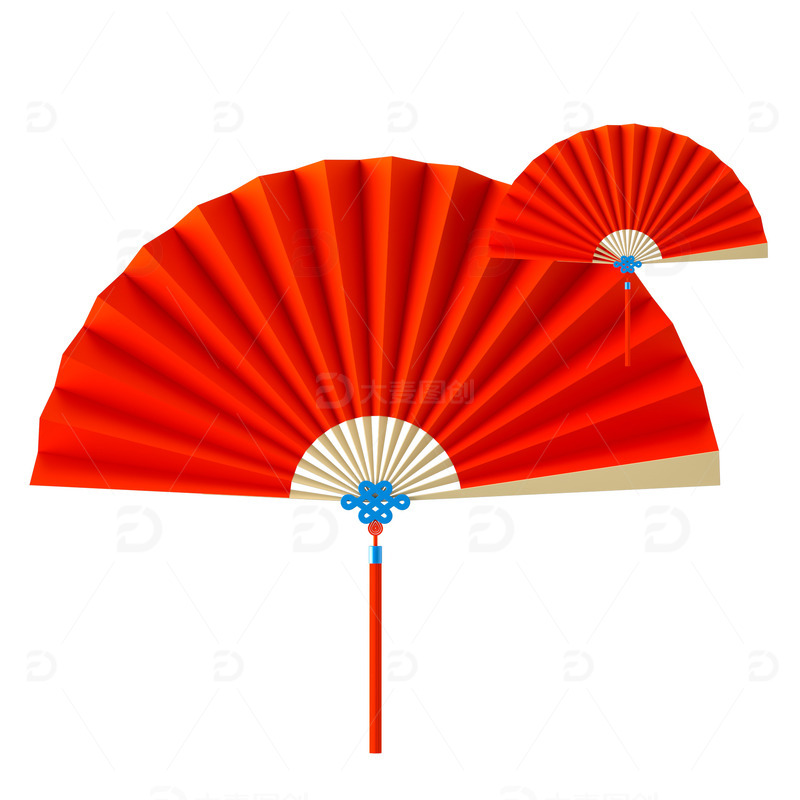 源文件下载【趣麦麦图】中国风节日大红扇子中国结