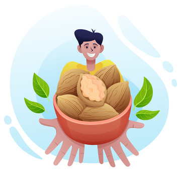 矢量卡通人物坚果核桃绿叶