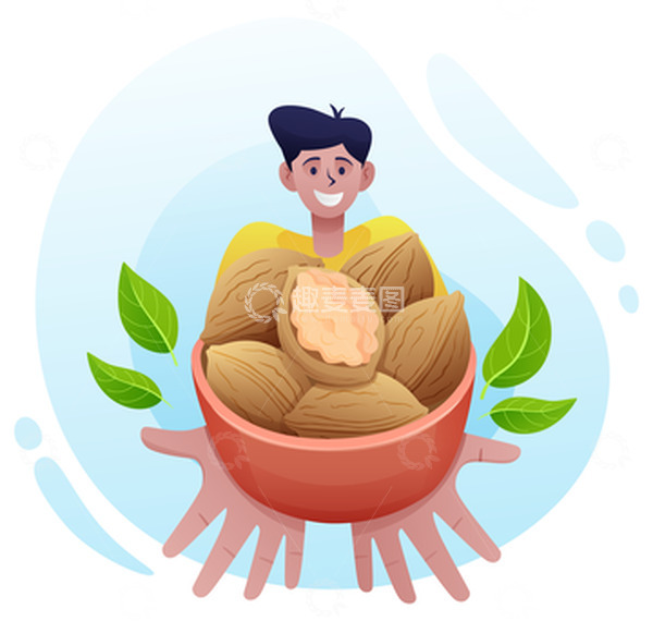 源文件下载【趣麦麦图】-矢量卡通人物坚果核桃绿叶