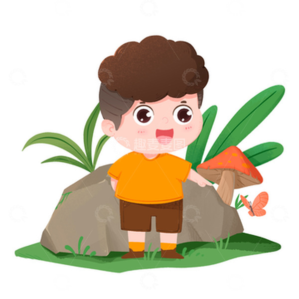 源文件下载【趣麦麦图】惊蛰男孩与小蝴蝶野外互动场景元素