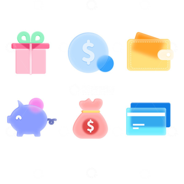 源文件下载【趣麦麦图】金融理财银行多彩磨砂图标