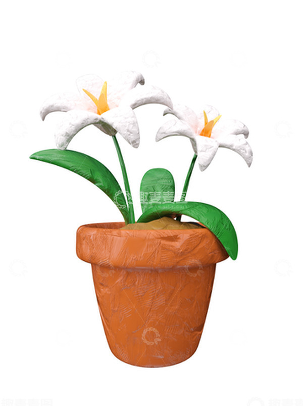源文件下载【趣麦麦图】百合花黏土风3d立体粘土手工妇女节鲜花