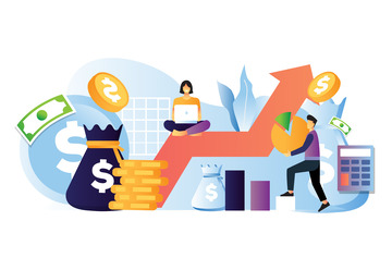 矢量扁平箭头上升金币金钱销售额数据