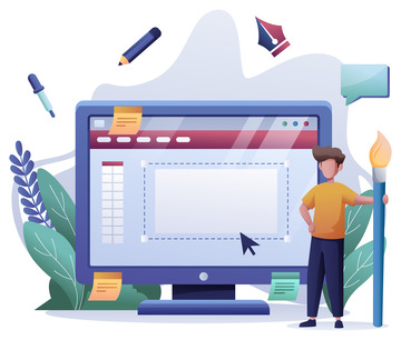 矢量电脑卡通男孩笔绿叶信息写信