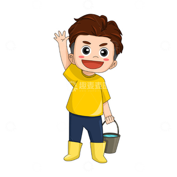 源文件下载【趣麦麦图】植树节单手提水桶的卡通男孩元素