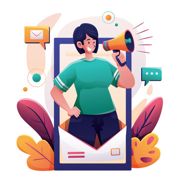 扁平矢量信息信件聊天扁平人物喇叭手机