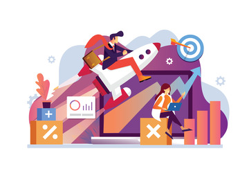 矢量扁平上升箭头升职火箭商务人士