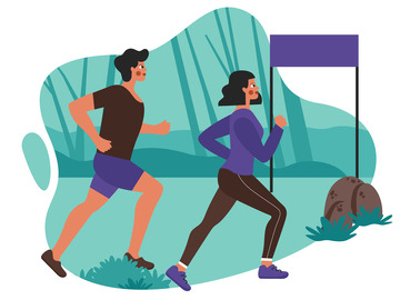 矢量扁平卡通人物跑步人物锻炼马拉松