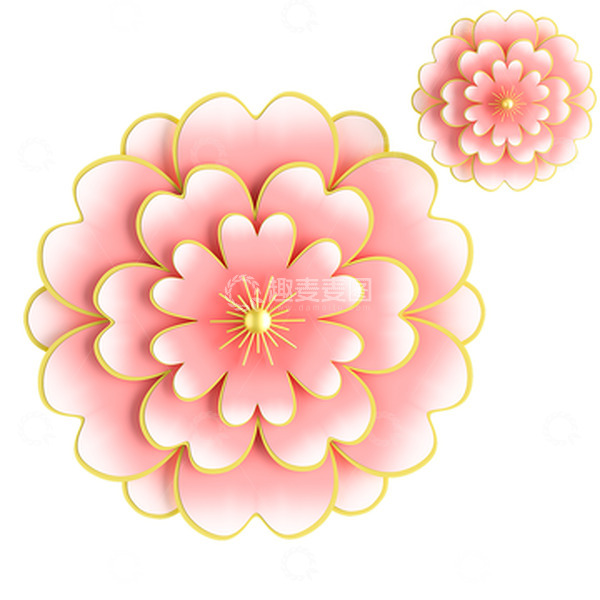 源文件下载【趣麦麦图】中国风粉色金边花朵