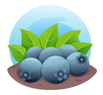 矢量水果蓝莓绿叶手绘蓝莓