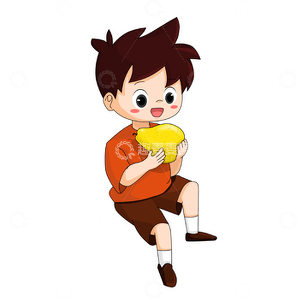 源文件下载【趣麦麦图】吃梨男孩侧身坐姿卡通元素