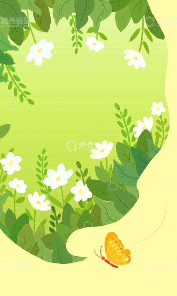 源文件下载【趣麦麦图】-春天卡通花草手绘背景