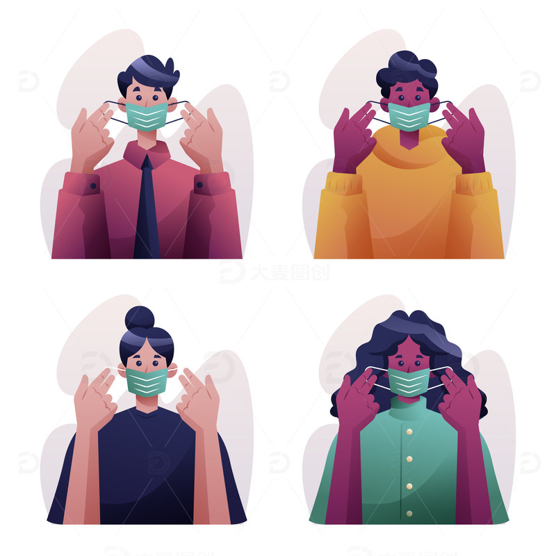 矢量扁平疫情戴口罩防护医疗