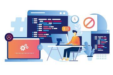 矢量扁平电脑办公数据上班代码