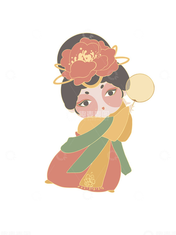 源文件下载【趣麦麦图】唐风执扇仕女图