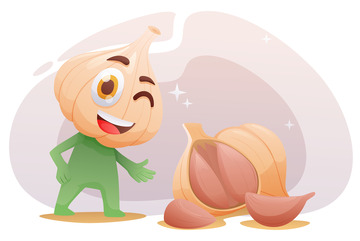 大蒜蒜瓣卡通形象矢量扁平