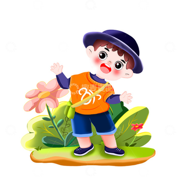 源文件下载【趣麦麦图】手绘惊蛰春天小男孩插画小场景