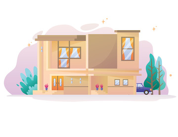 房屋住宅建筑小洋楼卡通建筑扁平矢量