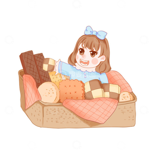 源文件下载【趣麦麦图】饼干食物零食小女孩可爱卡通篮子