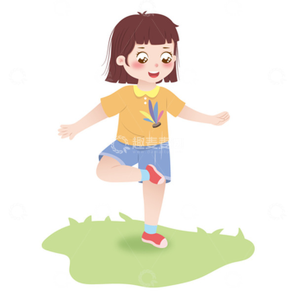 源文件下载【趣麦麦图】手绘卡通踢毽子的小女孩