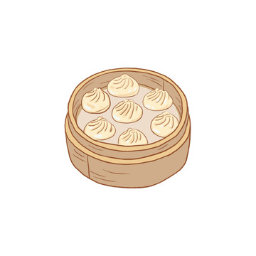 手绘卡通南翔小笼包美食