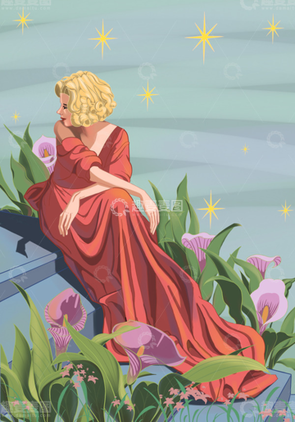 源文件下载【趣麦麦图】独立自主新女性和马蹄莲女王节手绘图