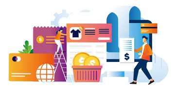 购物销售金币服装业绩矢量扁平