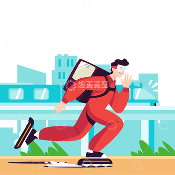 源文件下载【趣麦麦图】快递配送员外卖送货上门卡通扁平矢量
