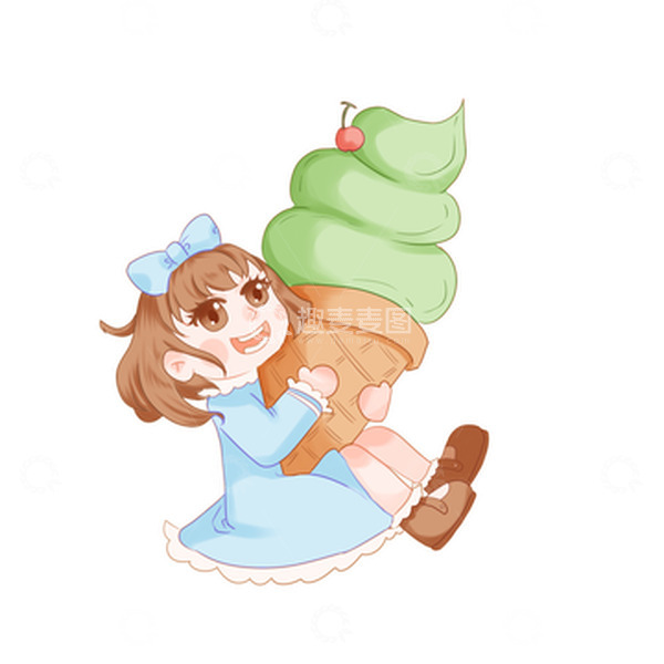 源文件下载【趣麦麦图】冰淇淋抹茶冰淇淋小女孩食物甜品零食可爱