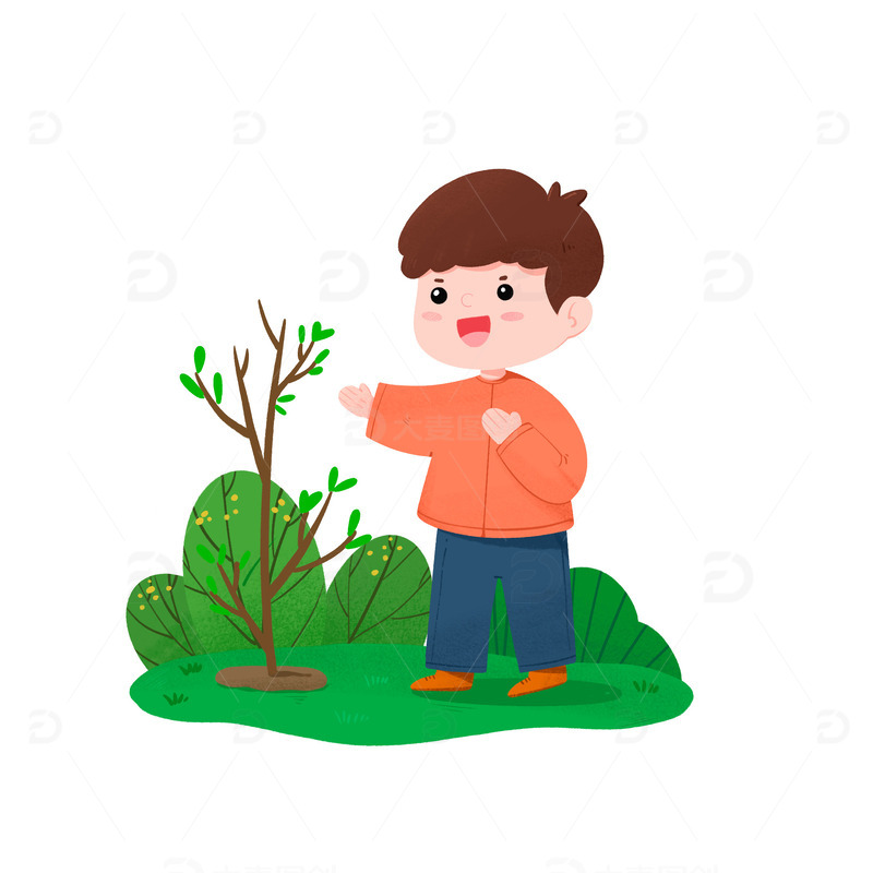 源文件下载【趣麦麦图】-植树节小男孩种树免抠元素