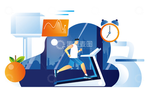 源文件下载【趣麦麦图】跑步锻炼跑步机时钟健身房健身步数
