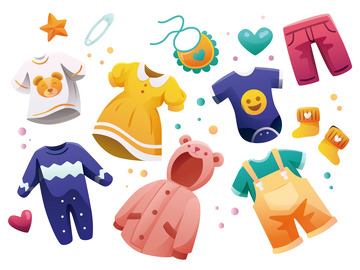 儿童服装婴儿服装裙子裤子围兜母婴矢量扁平