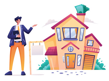 卡通房子房屋建筑住宅洋房卡通人物租房扁平