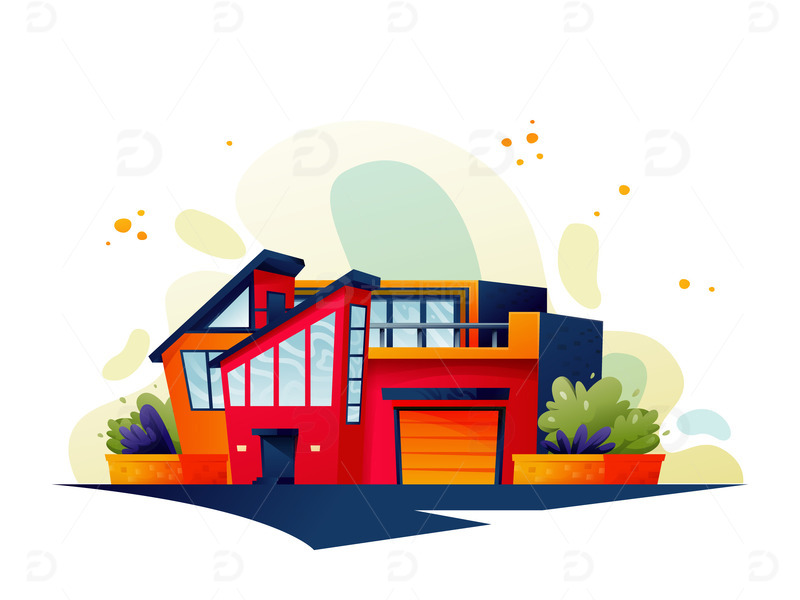 卡通房屋建筑住宅洋房扁平矢量